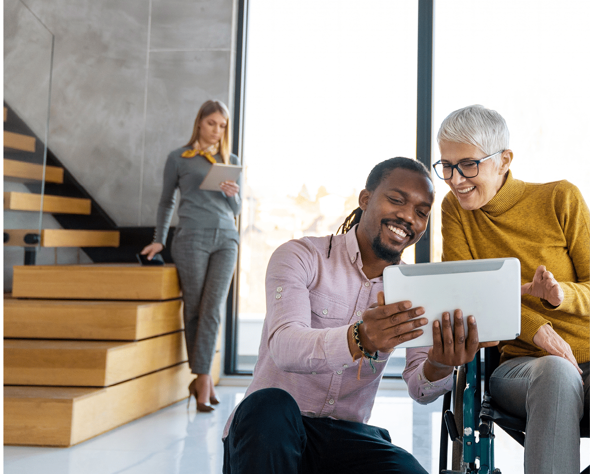Senior business woman with disability in wheelchair  Office inclusion concept