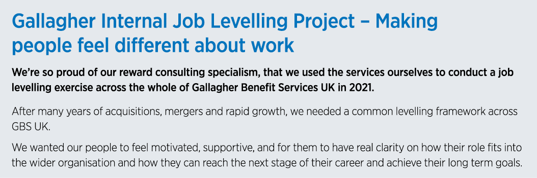 Gallagher Internal Job Levelling Project   Making people feel different about work We re so proud of our reward consu   
