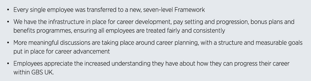   Every single employee was transferred to a new, seven-level Framework    We have the infrastructure in place for ca   