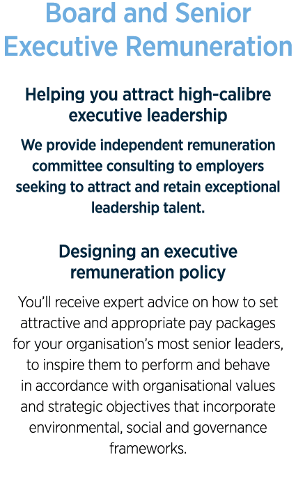 Board and Senior Executive Remuneration Helping you attract high-calibre executive leadership We provide independent    