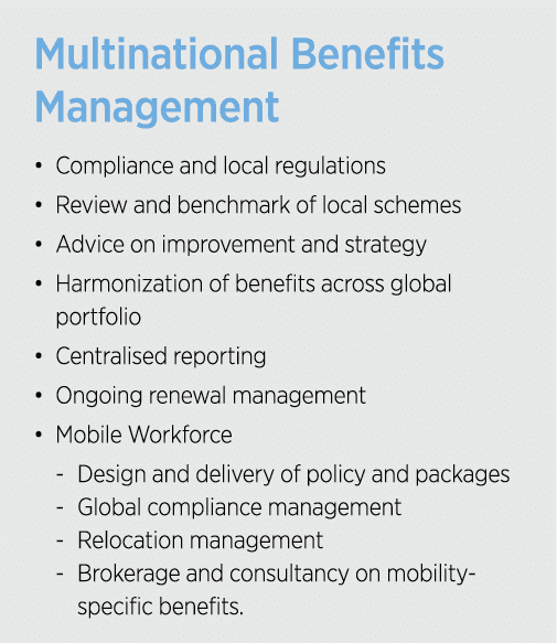 Multinational Benefits Management    Compliance and local regulations    Review and benchmark of local schemes    Adv   
