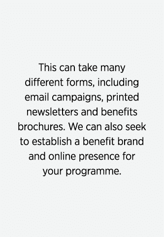 This can take many different forms, including email campaigns, printed newsletters and benefits brochures  We can als   