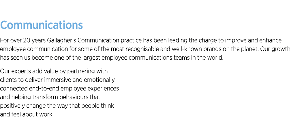 Communications For over 20 years Gallagher s Communication practice has been leading the charge to improve and enhanc   